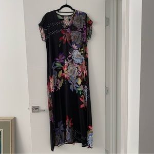 Johnny Was black floral Kelly short sleeved maxi dress size S NWOT 100% rayon
